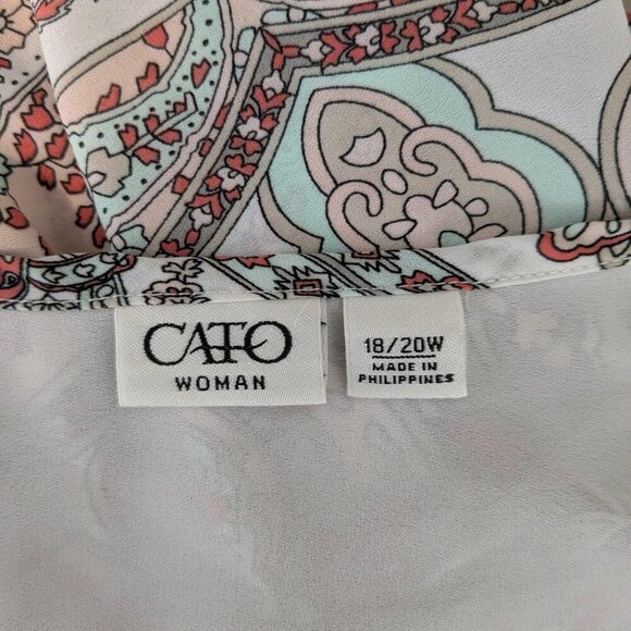 CATO Cream White/ Multi-Color Paisley Chiffon Tunic Top; 3/4 Sleeves Size 18/20W - Picture 3 of 5